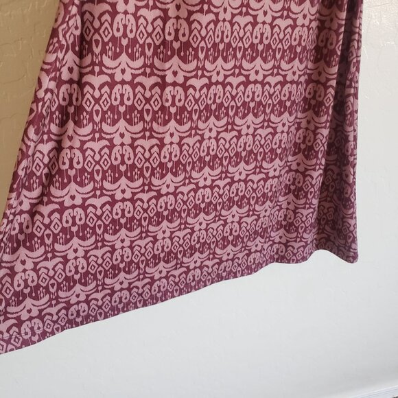 PrAna Twist Faux Wrap Printed V-Neck Dress 3/4 Sleeves Burgundy Sz Large Stretch - Picture 5 of 9